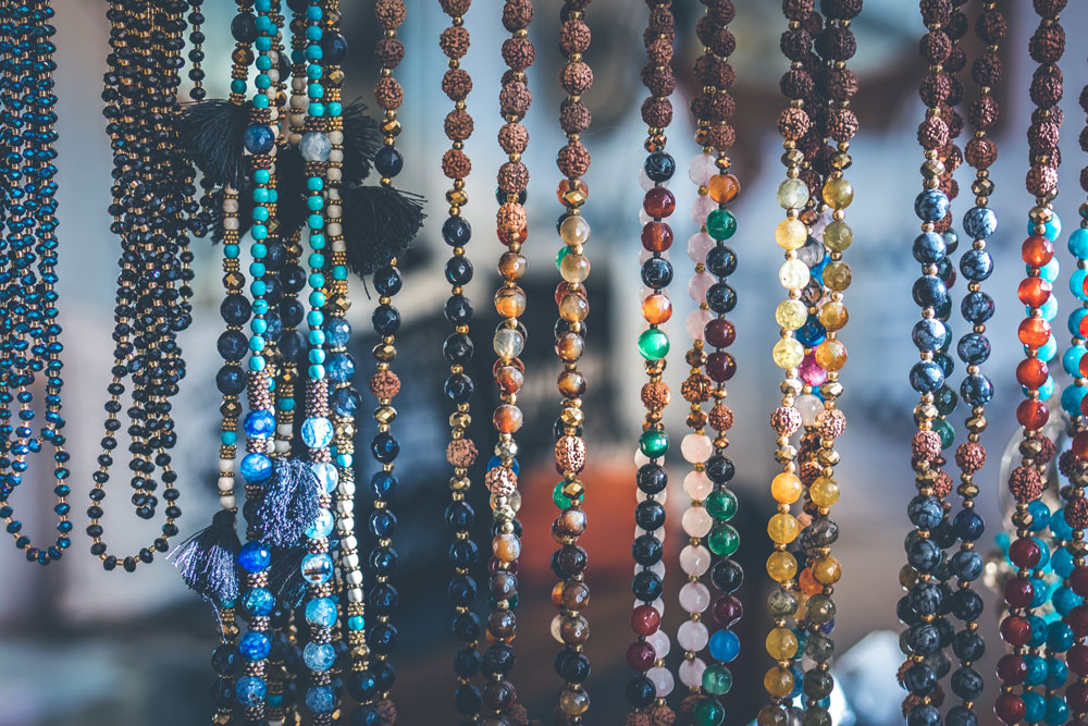 Beaded necklaces hanging